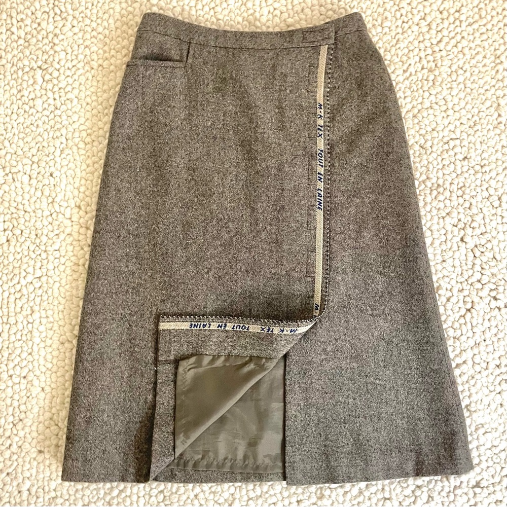 Michel Klein Paris Wool Tweed Wrap Skirt, Taupe US 28